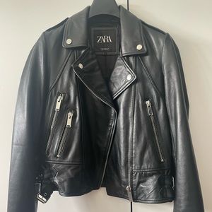 Zara Genuine Leather Jacket with lapel collar